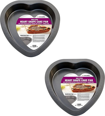 Set Of 2 Heart Shaped Cake Tins Valentines Non Stick Carbon Steel Bake
