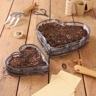 Set of 2 Heart Shaped Summer Outdoor Garden Planter Trays Gift for Father's Day