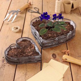 Set of 2 Heart Shaped Summer Outdoor Garden Planter Trays