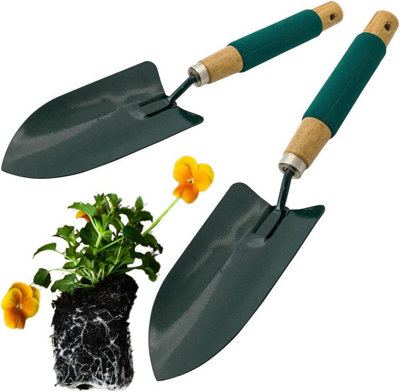 Set Of 2 Heavy Duty Garden Hand Trowel Tool Gardening Wooden Handle Grip Digging