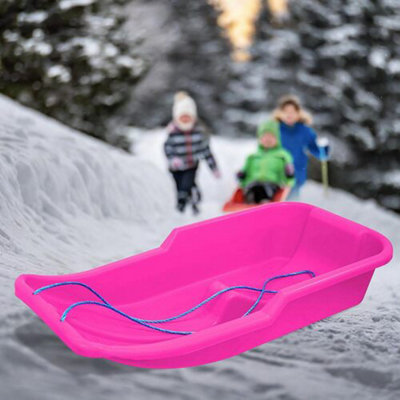 Set Of 2 Heavy Duty Snow Sledge Toboggan Sleigh Sled Rope Plastic ...