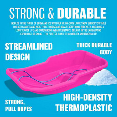 Set Of 2 Heavy Duty Snow Sledge Toboggan Sleigh Sled Rope Plastic ...