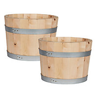 Set of 2 HORTICO European Birch Hardwood Round Tub Wooden Planter for Garden, Outdoor Plant Pot Made in the UK D40 H30 cm, 37.7L