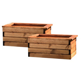 Set of 2 HORTICO Scandinavian Red Wood Large Trough Planter for Garden, Outdoor Plant Pot Made in the UK L57 W41 H31.5 cm, 74L