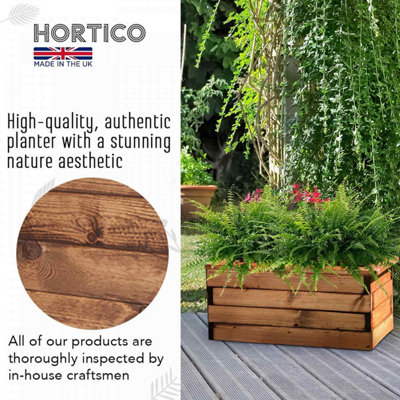 Set of 2 HORTICO Scandinavian Red Wood Large Trough Planter for Garden, Outdoor Plant Pot Made in the UK L57 W41 H31.5 cm, 74L