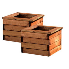Set of 2 HORTICO Scandinavian Red Wood Square Wooden Planter for Garden, Outdoor Plant Pot Made in the UK H31.5 L41.5 W41cm, 53.6L
