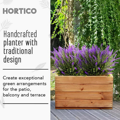 Set of 2 HORTICO Scandinavian Red Wood Trough Planter for Garden, Outdoor Plant Pot Made in the UK H30 L52.5 W25 cm, 40L
