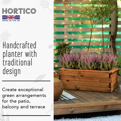 Set of 2 HORTICO Scandinavian Red Wood Trough Wooden Planter for Garden, Outdoor Plant Pot Made in the UK H31.5 L82 W41 cm, 105.9L