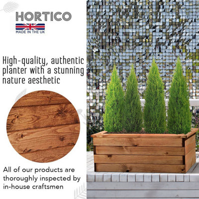 Set of 2 HORTICO Scandinavian Red Wood Trough Wooden Planter for Garden, Outdoor Plant Pot Made in the UK H31.5 L82 W41 cm, 105.9L
