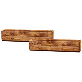 Set of 2 HORTICO Scandinavian Red Wood Window Box Planter for Garden, Outdoor Plant Pot Made in the UK H14 L76 W23 cm, 24.5L