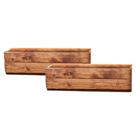 Set of 2 HORTICO Scandinavian Red Wood Window Box Planter for Garden, Outdoor Plant Pot Made in the UK H16 L50.5 W18 cm, 14.5L