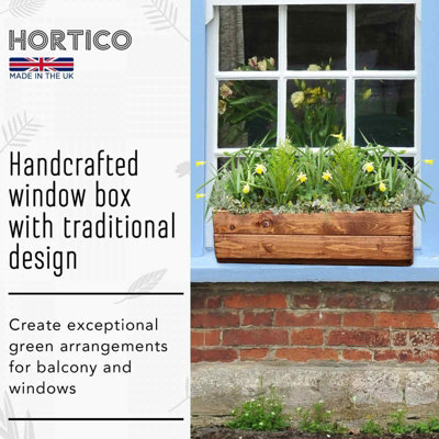Set of 2 HORTICO Scandinavian Red Wood Window Box Planter for Garden, Outdoor Plant Pot Made in the UK H16 L50.5 W18 cm, 14.5L