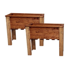 Set of 2 HORTICO Wood Raised Planter for Garden, Outdoor Plant Pot on Legs Made in the UK H72 L57 W41 cm, 73.6L