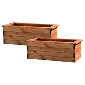 Set of 2 HORTICO™ Wooden Planter, 82cm Long Trough Planter, Made in the UK Scandinavian Red Wood Outdoor Plant Pots H31 L82 W41 cm