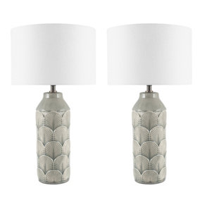 Set of 2 Hudson Embossed Ceramic Room Décor Bedside Table Lamp Night Lamp, Table Lamp, Table Light