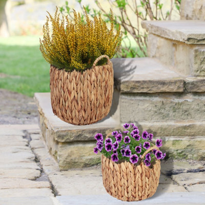 Set of 2 Hyacinth Outdoor Planter Garden Basket Decorative Plant Pots
