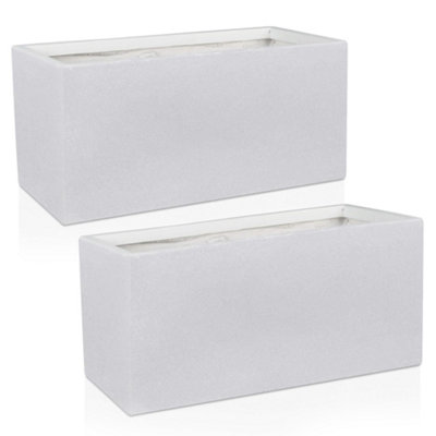 Set of 2 IDEALIST™ 100cm Trough Garden Planters, White Reinforced Stone Outdoor Extra Large Plant Pots H51 L100 W36 cm, 185L