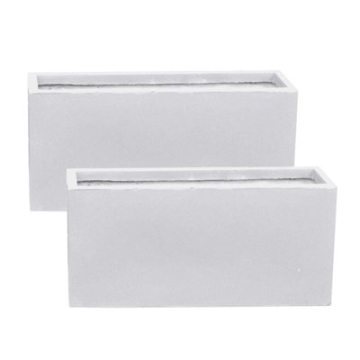 Set of 2 IDEALIST™ 100cm Trough Garden Planters, White Reinforced Stone Outdoor Large Plant Pots H51 L100 W36 cm, 185L