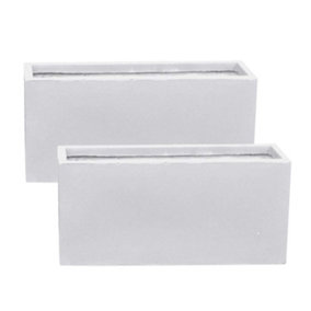 Set of 2 IDEALIST™ 100cm Trough Garden Planters, White Reinforced Stone Outdoor Large Plant Pots H51 L100 W36 cm, 185L