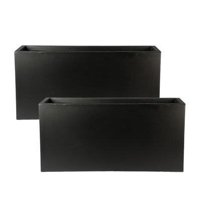 Set of 2 IDEALIST™ 100cm Trough Garden Rectangular Planters, Black Reinforced Stone Large Plant Pots H51 L100 W36 cm, 185L