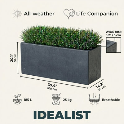 Set of 2 IDEALIST™ 100cm Trough Rectangular Garden Planters, Dark Grey ...