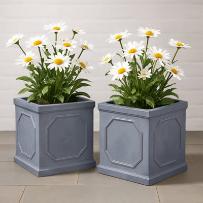 Set of 2 IDEALIST™ 22cm Square Planter, Grey Reinforced Stone
