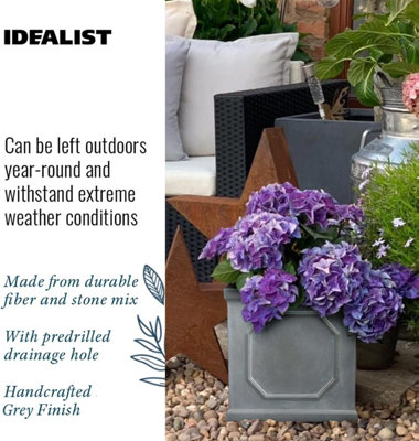 Set of 2 IDEALIST™ 22cm Square Planter, Grey Reinforced Stone