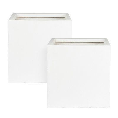 Set of 2 IDEALIST™ 25cm Small Square Planter, Flower Box Garden Planters, White Reinforced Stone Outdoor Plant Pots, 16L