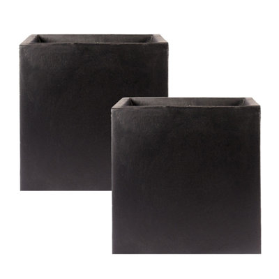 Set of 2 IDEALIST�™ 25cm Small Square Planter, Garden Planters, Black Reinforced Stone Flower Box, Outdoor Plant Pots, 16L