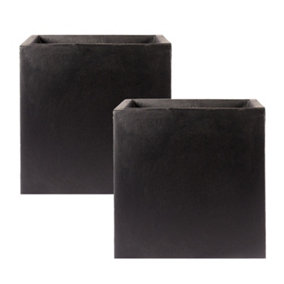 Set of 2 IDEALIST™ 25cm Small Square Planter, Garden Planters, Black Reinforced Stone Flower Box, Outdoor Plant Pots, 16L