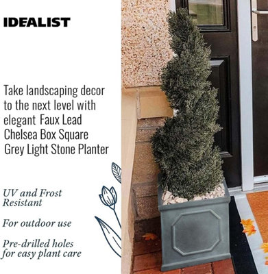 Set of 2 IDEALIST™ 30 cm Chelsea Flower Box, Leaden Grey Reinforced Stone Square Garden Planter, Outdoor Plant Pot