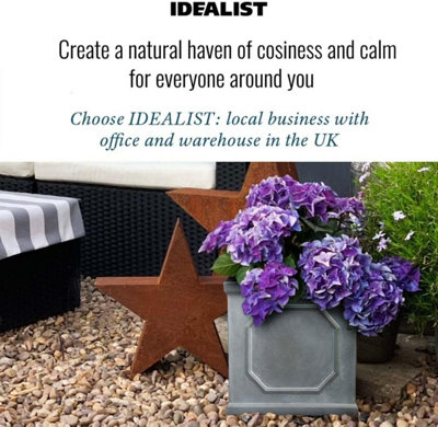 Set of 2 IDEALIST™ 30 cm Chelsea Flower Box, Leaden Grey Reinforced Stone Square Garden Planter, Outdoor Plant Pot