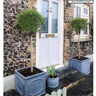 Set of 2 IDEALIST™ 30 cm Chelsea Flower Box, Leaden Grey Reinforced Stone Square Garden Planter, Outdoor Plant Pot