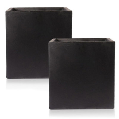 Set of 2 IDEALIST™ 30cm Planter, Black Reinforced Stone Square Flower Box, Square Garden Planters, Outdoor Plant Pots
