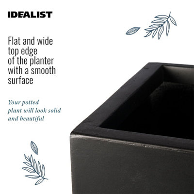 Set of 2 IDEALIST™ 30cm Planter, Black Reinforced Stone Square Flower Box, Square Garden Planters, Outdoor Plant Pots