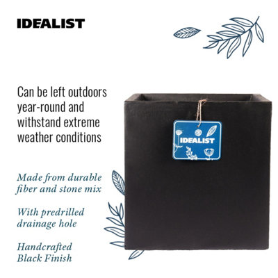 Set of 2 IDEALIST™ 30cm Planter, Black Reinforced Stone Square Flower Box, Square Garden Planters, Outdoor Plant Pots