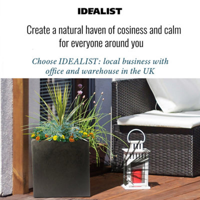 Set of 2 IDEALIST™ 30cm Planter, Black Reinforced Stone Square Flower Box, Square Garden Planters, Outdoor Plant Pots