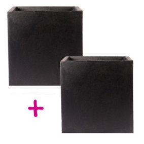 Set of 2 IDEALIST™ 30cm Square Planter, Garden Planters, Black Reinforced Stone Flower Box, Outdoor Plant Pots, 27L