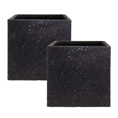 Set of 2 IDEALIST��™ 30cm Square Planter, Garden Planters, Black Terrazzo Effect Flower Box, Outdoor Plant Pots, 27L