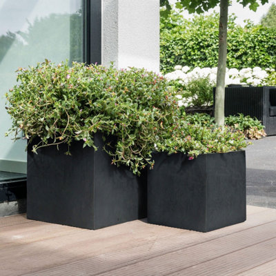 Set of 2 IDEALIST™ 40cm Square Planter for Trees, Slate Grey Reinforced ...