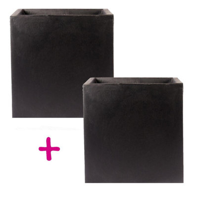 Set of 2 IDEALIST�™ 40cm Square Planter, Garden Planters, Black Reinforced Stone Flower Box, Outdoor Plant Pots, 65L