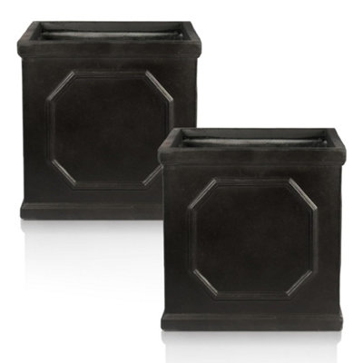 Set of 2 IDEALIST™ 45cm Square Planter, Chelsea Flower Box, Garden Planters, Vintage Slate Effect Outdoor Plant Pots, 91L