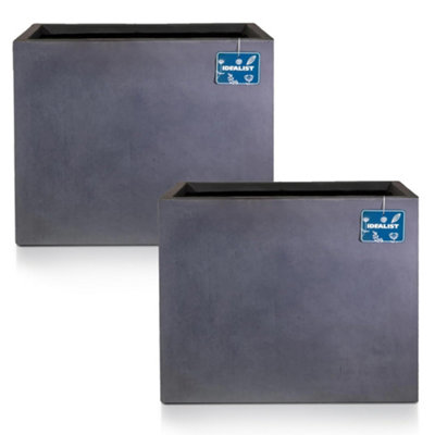 Set of 2 IDEALIST™ 50cm Garden Trough, Dark Grey Reinforced Stone Rectangular Planter, Outdoor Plant Pots L50 W20 H40 cm, 40L