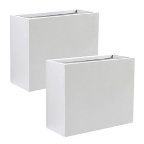 Set of 2 IDEALIST™ 50cm Garden Trough, White Reinforced Stone Rectangular Planters, Outdoor Plant Pots L50 W20 H40 cm, 40L