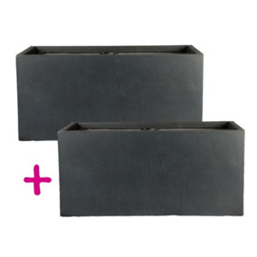 Set of 2 IDEALIST™ 50cm Garden Window Box, Dark Grey Reinforced Stone Windowsill Planter, Outdoor Plant Pots H20 L50 W20 cm, 21L