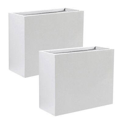 Set of 2 IDEALIST™ 50cm Long Garden Trough, White Reinforced Stone Rectangular Planters, Outdoor Plant Pots L50 W20 H40 cm