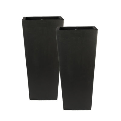 Set of 2 IDEALIST 50cm Tall Planter, Black Concrete Effect Garden ...