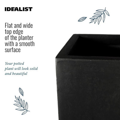 Set of 2 IDEALIST™ 50cm Tall Planter, Black Reinforced Stone Garden Planters, Small Outdoor Plant Pots L24 W24 H50 cm, 30L