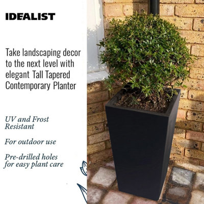 Set of 2 IDEALIST™ 50cm Tall Planter, Black Reinforced Stone Garden Planters, Small Outdoor Plant Pots L24 W24 H50 cm, 30L