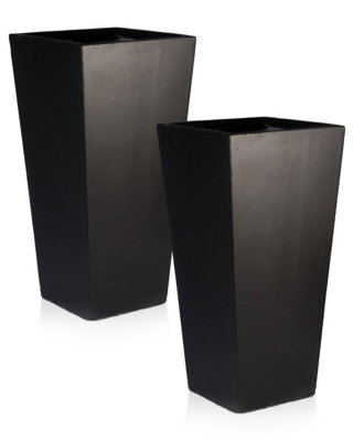 Set of 2 IDEALIST™ 50cm Tall Planter, Black Reinforced Stone Tapered Garden Planters, Small Outdoor Plant Pots L24 W24 H50 cm